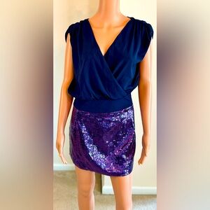Vintage Arden B Sequin Mini Sexy Holiday Party Dress Purple Navy Size Small